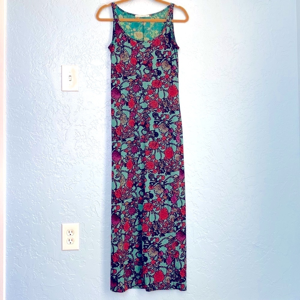 Peruvian Connection Floral Maxi Dress in Teal and Red